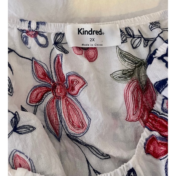 NWT Kindred 2X White Mauve Blue embroidered Floral Blouse Peasant Boho Top Tunic - Picture 3 of 11